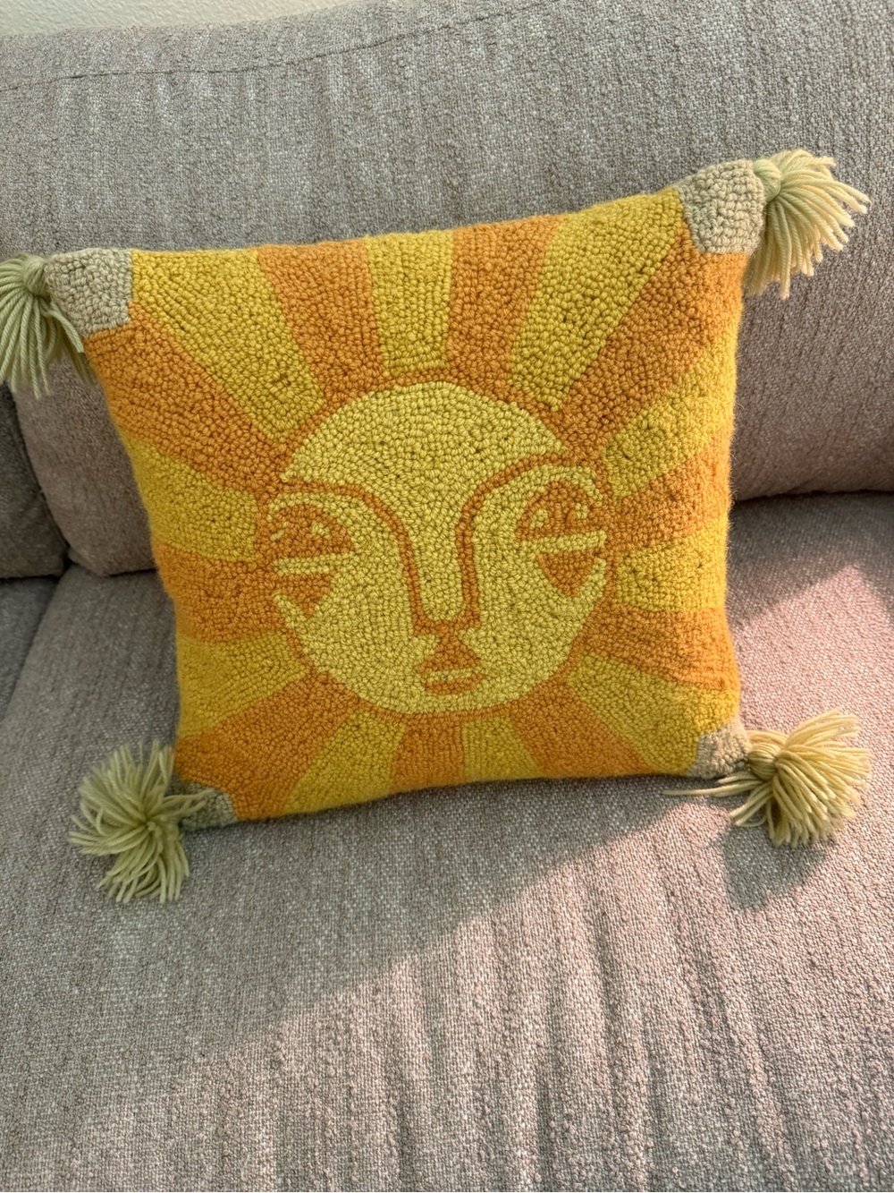 Urban Outfitters Sunface Hooked Throw Pillow - Yellow & Orange